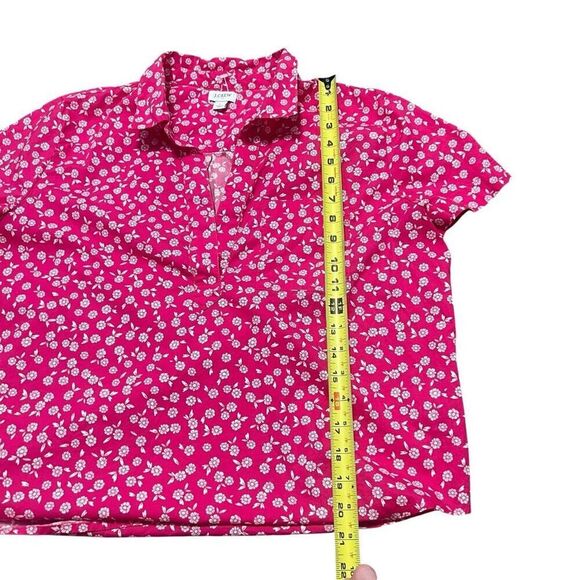 J CREW Printed Pink Fuchsia Ivory Poplin Popover Too Size L - Picture 8 of 9